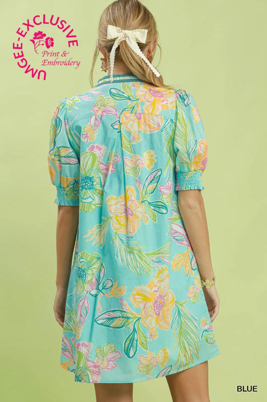 Umgee Women's Blue Botanical Mini Dress