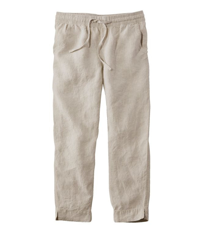L.L. Bean Women's Premium Linen Pull-On Ankle Pants - Oatmeal