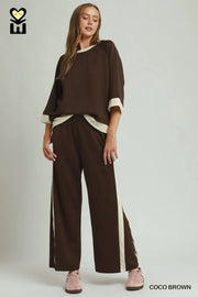 Umgee Women's Colorblock Straight Pants - Coco Brown