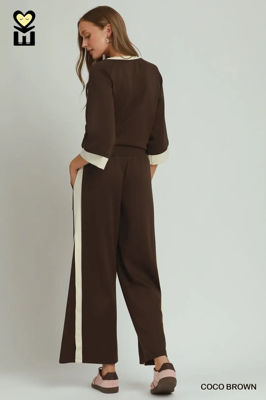 Umgee Women's Colorblock Straight Pants - Coco Brown