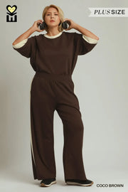 Umgee Plus Size Women's Colorblock Straight Pants - Coco Brown