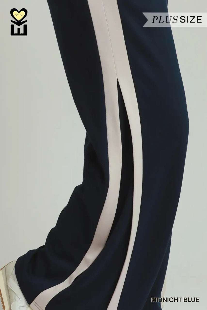 Umgee Plus Size Women's Colorblock Straight Pants - Midnight Blue