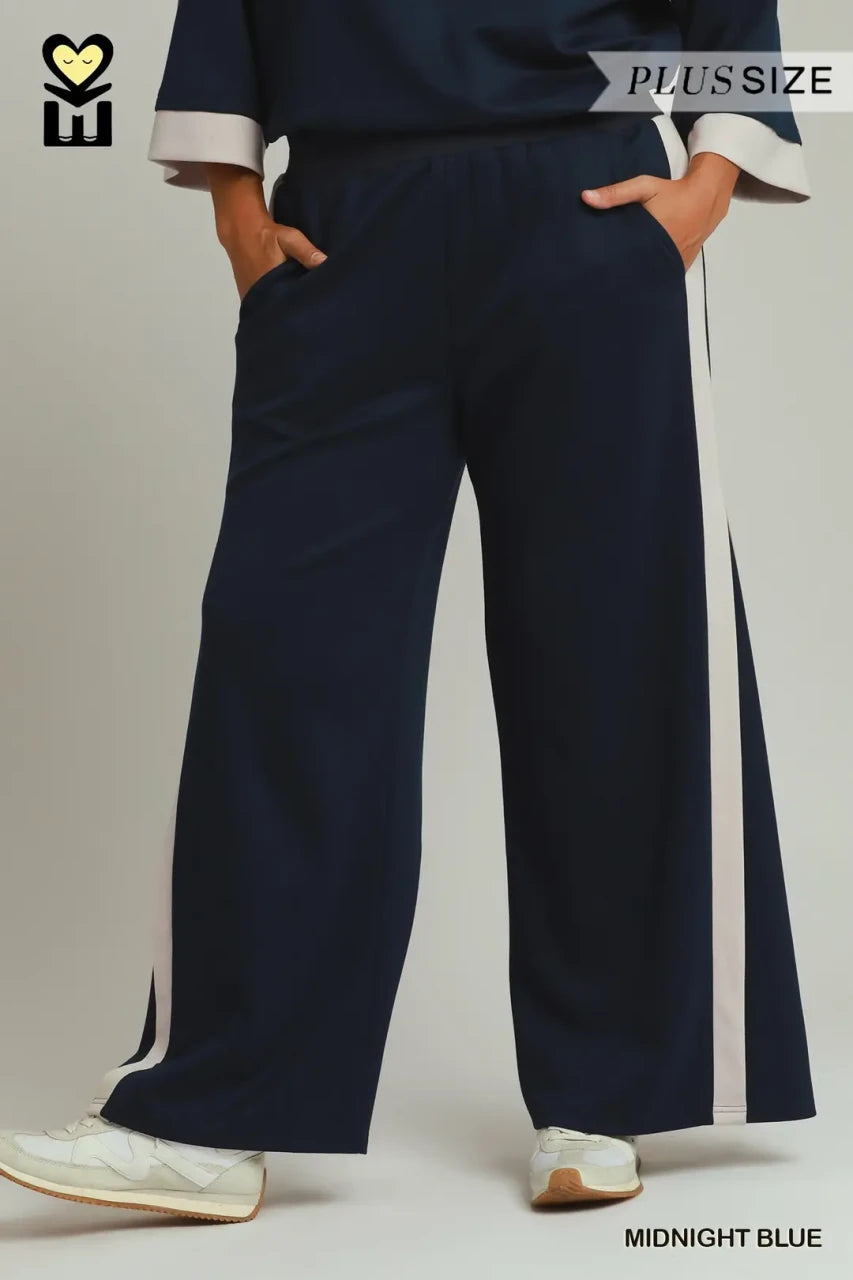 Umgee Plus Size Women's Colorblock Straight Pants - Midnight Blue