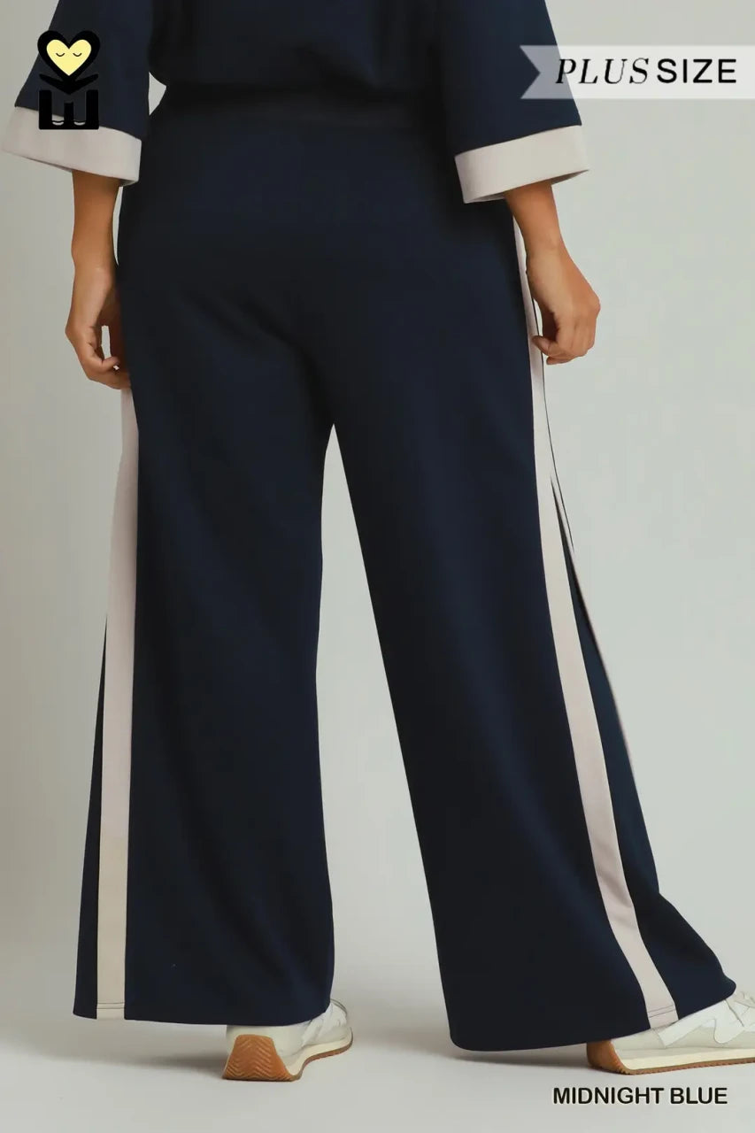 Umgee Plus Size Women's Colorblock Straight Pants - Midnight Blue