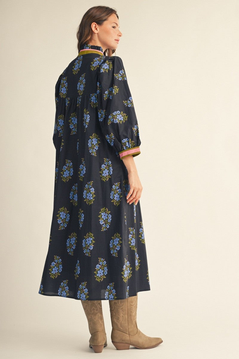 Jodifl Women's Black Floral Midi Dress