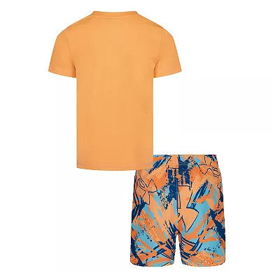 Under Armour Boys 2-Piece Short Sleeve Swim Shirt & Shorts Set - Orange Block