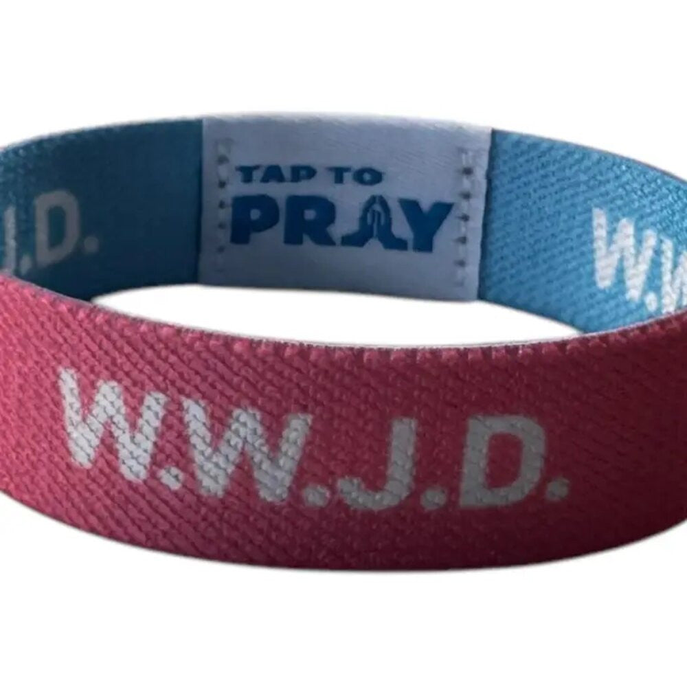 Tap To Pray Blue and Pink Small WWJD Wristbands