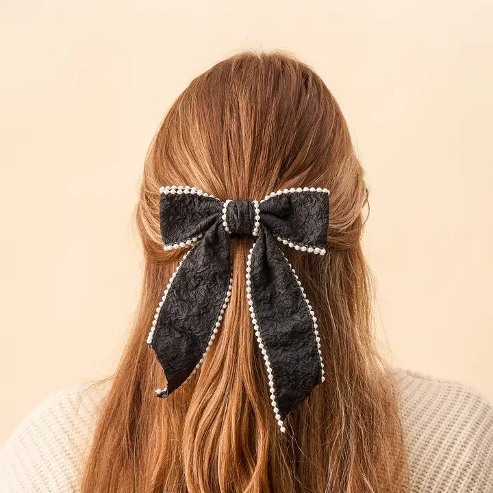 The Darling Effect Sheer Pearl Hair Bow - Black