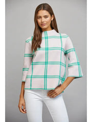 Fate Women's Plaid Mock Neck Sweater - Pink/Green