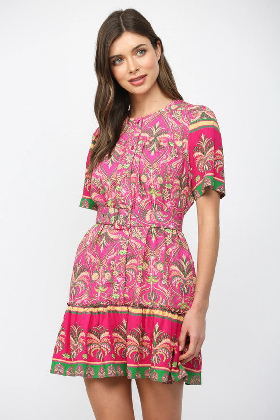 Fate Women's Magenta Belted Button Down Dress