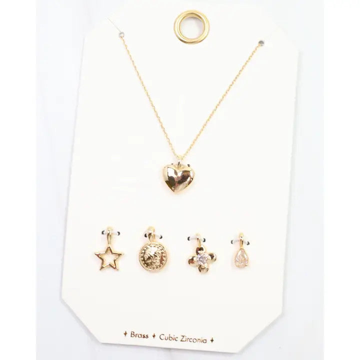 Caroline Hill Heart of Gold Charm Necklace Set Gold