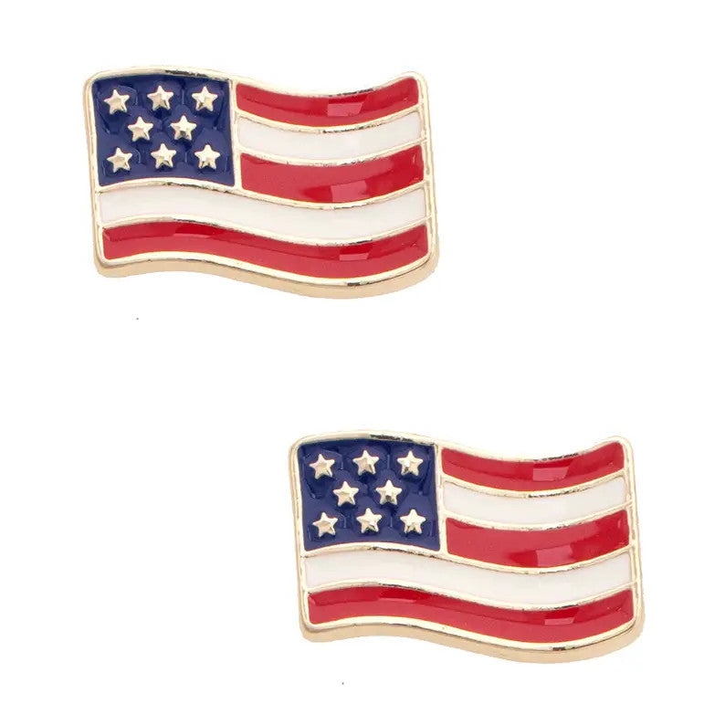 Canvas American Flag Enamel Stud Earrings - Red, White, & Blue