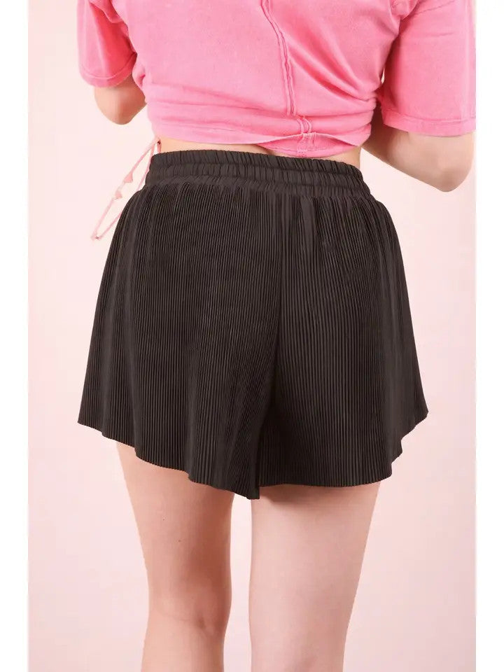Very J Women's Pleated Comfy Shorts - Black