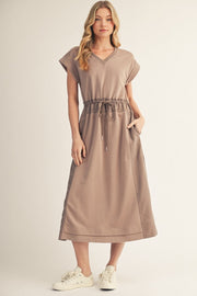 Jodifl Women's Cocoa Drawstring Waist Midi Dress