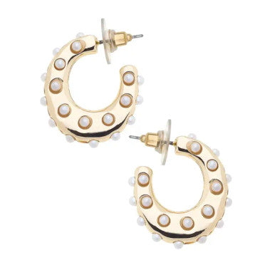 Canvas Wilma Pearl-Studded Hoop Earrings in Ivory