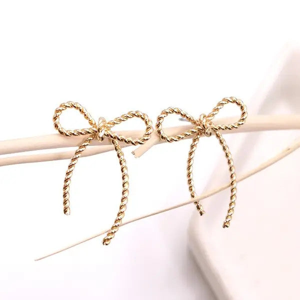 Josslyn Gold Rope Bow Design Stud Earrings