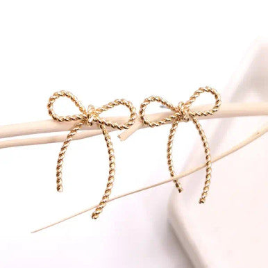 Josslyn Gold Rope Bow Design Stud Earrings