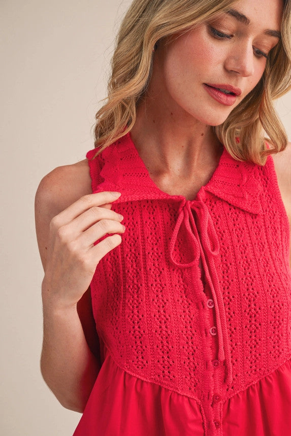 &merci Women's Collared Button Down Sweater - Cherry Tomato