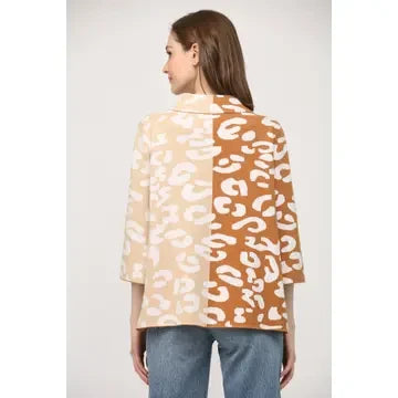 Fate Women's Colorblock Animal Pattern Mock Neck Sweater
