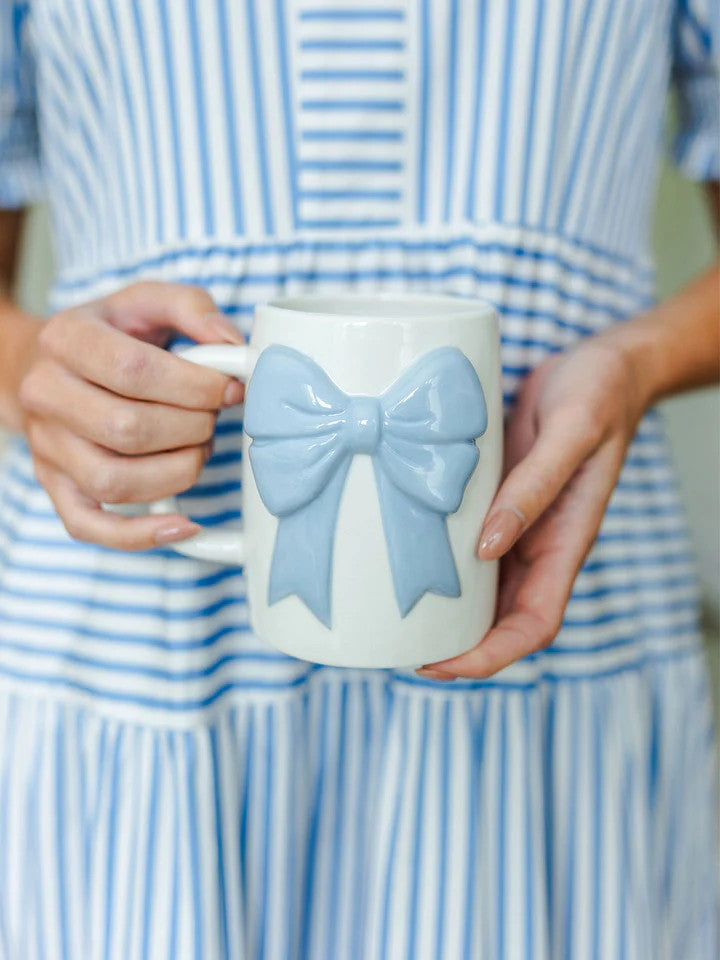 Mary Square Ceramic Bow Mug - Blue
