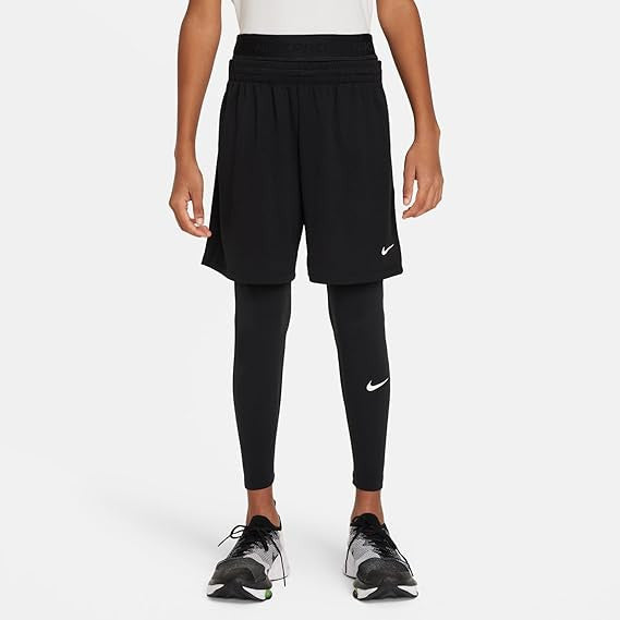 Nike Pro Dri-FIT Big Kids Tights - Black/Black/White
