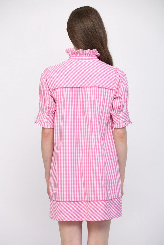 Fate Women's Pink & White Puff Sleeve Mini Dress
