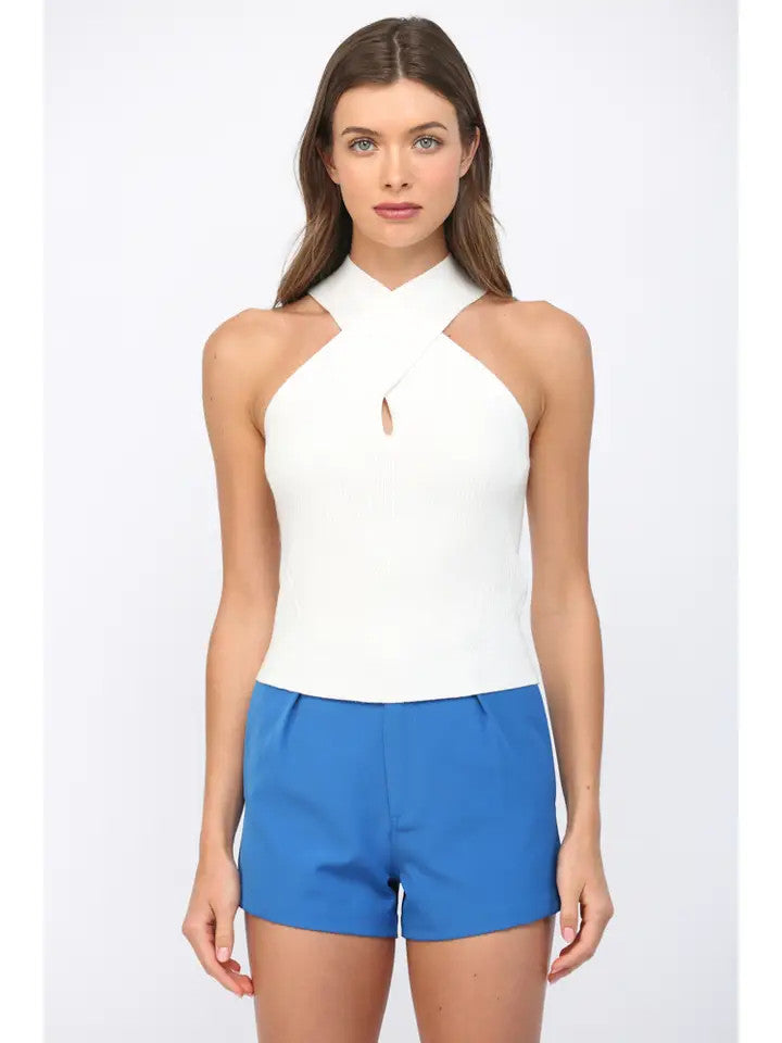 Fate Women's Cross Front Halter Neck Knit Top - Off White