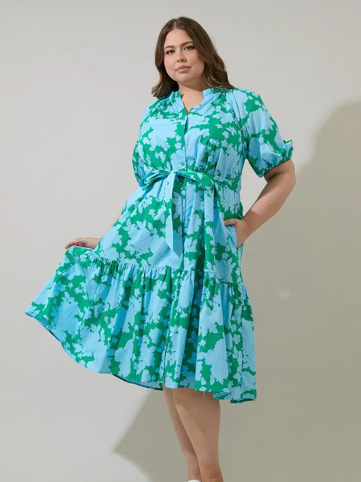 Sugar Lips Plus Size Women's Riona Floral Wynette Tiered Midi Dress
