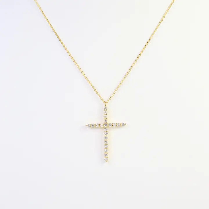 Caroline Hill Yazoo CZ Cross Necklace Gold