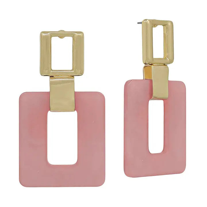 What's Hot Gold with Matte Pink Open Square Earring