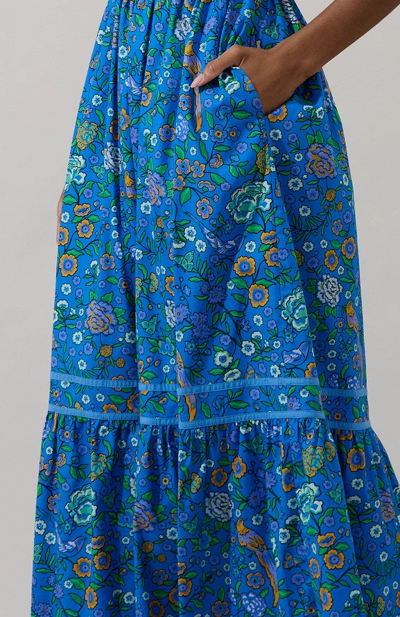 Sugar Lips Women's Heidy Floral Ordy Smocked Midi Dress - Blue Greens