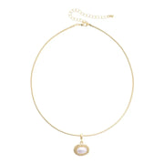 Canvas Pearl Cabachon Skinny Collar Necklace - Ivory