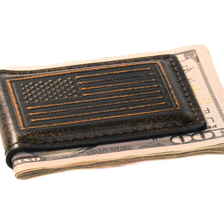 Zep-Pro American Flag Burnished Leather Money Clip