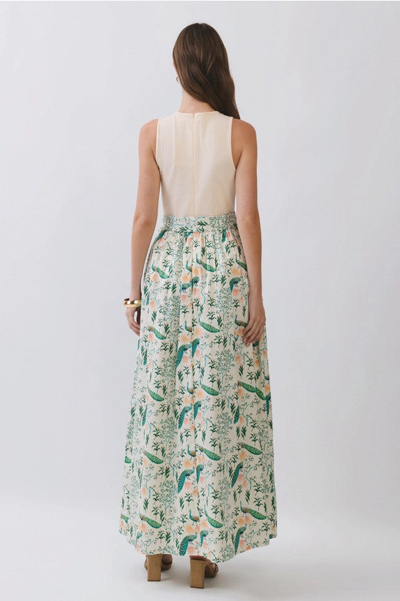 TCEC Women's Printed Contrast Bodice Maxi Dress