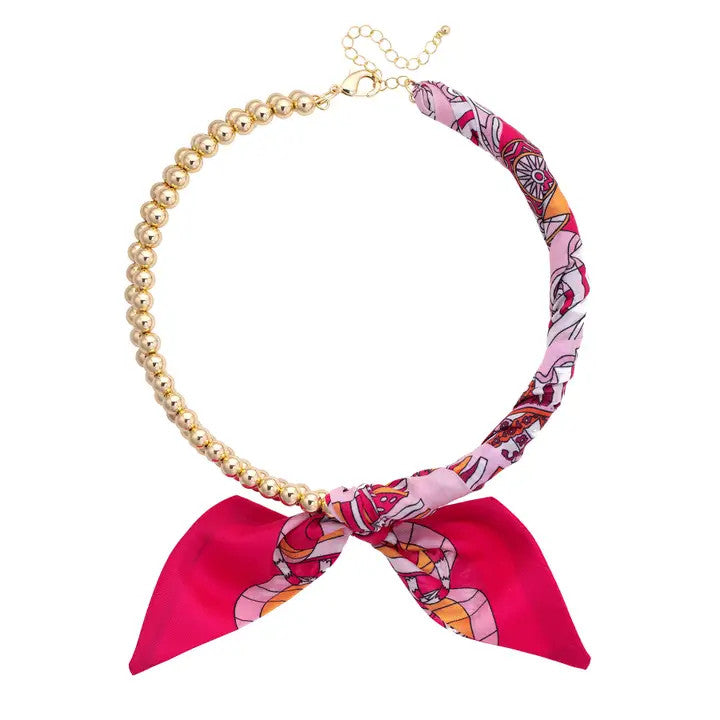 Canvas Cassie Ball Bead Scarf Necklace in Fuchsia/Orange/White