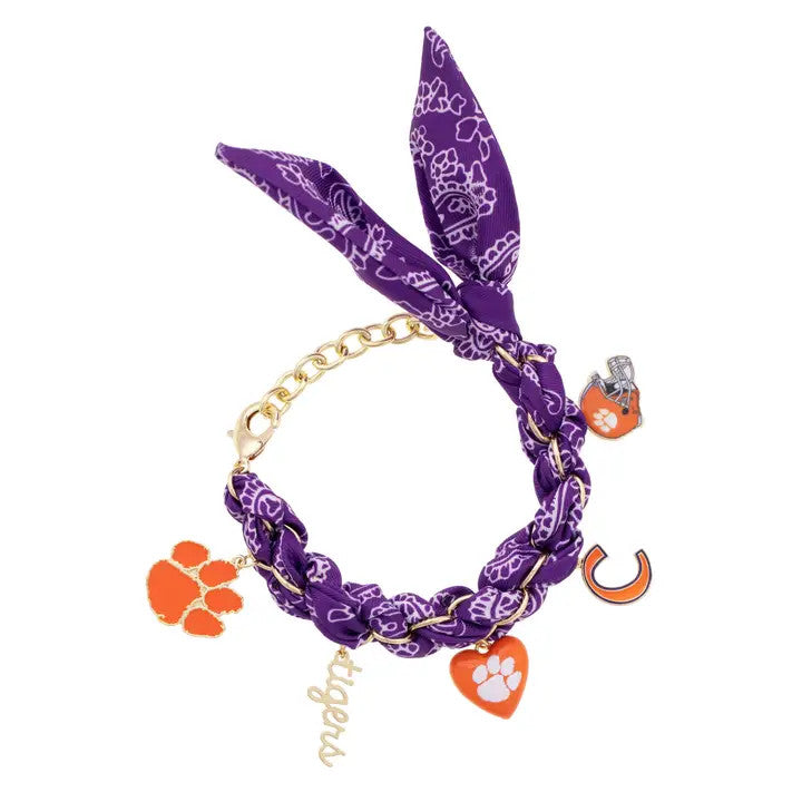 Canvas Clemson Tigers Bandana Charm Bracelet