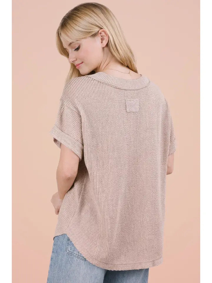 Very J Women's Soft Casual Comfy Textured Ribbed Knit Top - Oat
