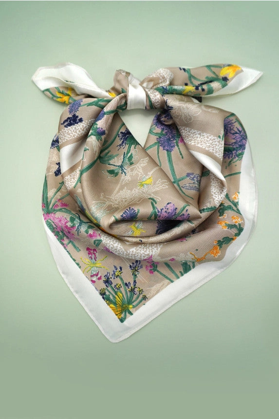 Josslyn Beige Large Print Silky Feel Bandana Scarf