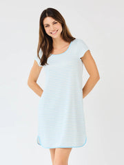 Mary Square Women's Melody Nightshirt - Blue + White Stripe