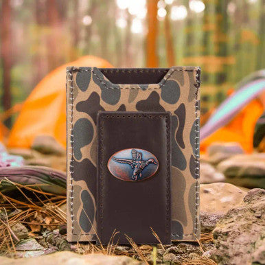 Zep-Pro Mallard Men's Magnetic Front Pocket Old School Camo Leather Wallet - Brown/Tan
