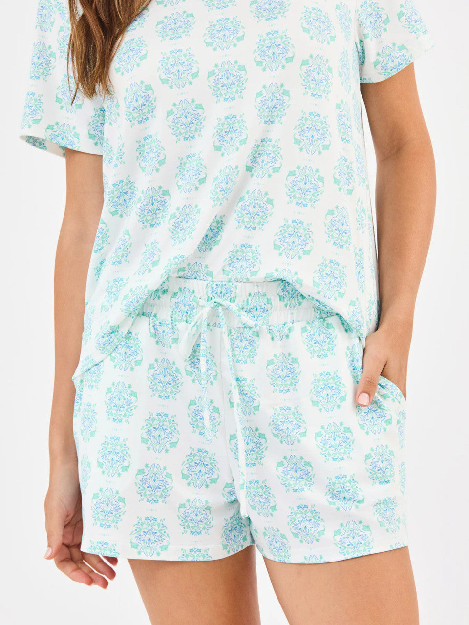 Mary Square Women's Alli Pajama Shorts Set - Meadow Dreams Blue