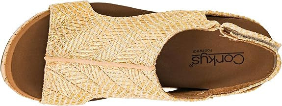 Corkys Women's Carley Wedge Sandal - Light Gold Raffia