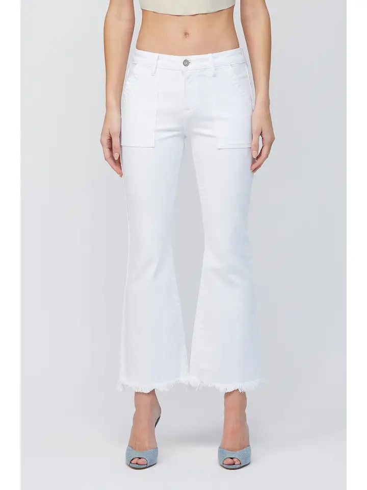 Hidden Jeans Women's White Cargo Pocket Cropped Flare