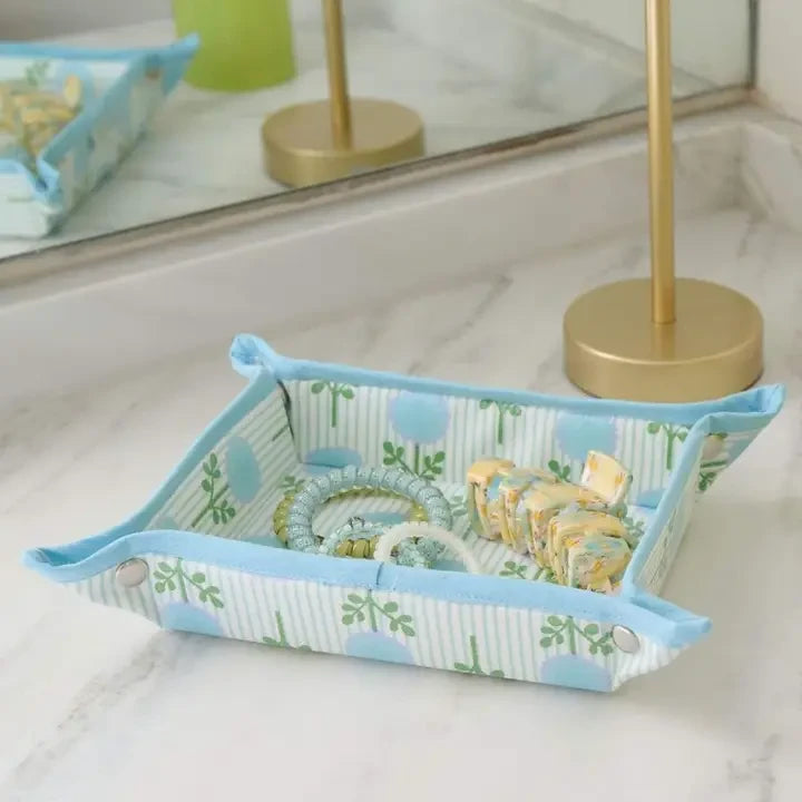 Laura Park Marigold Ticking Stripe Blue Snap Tray