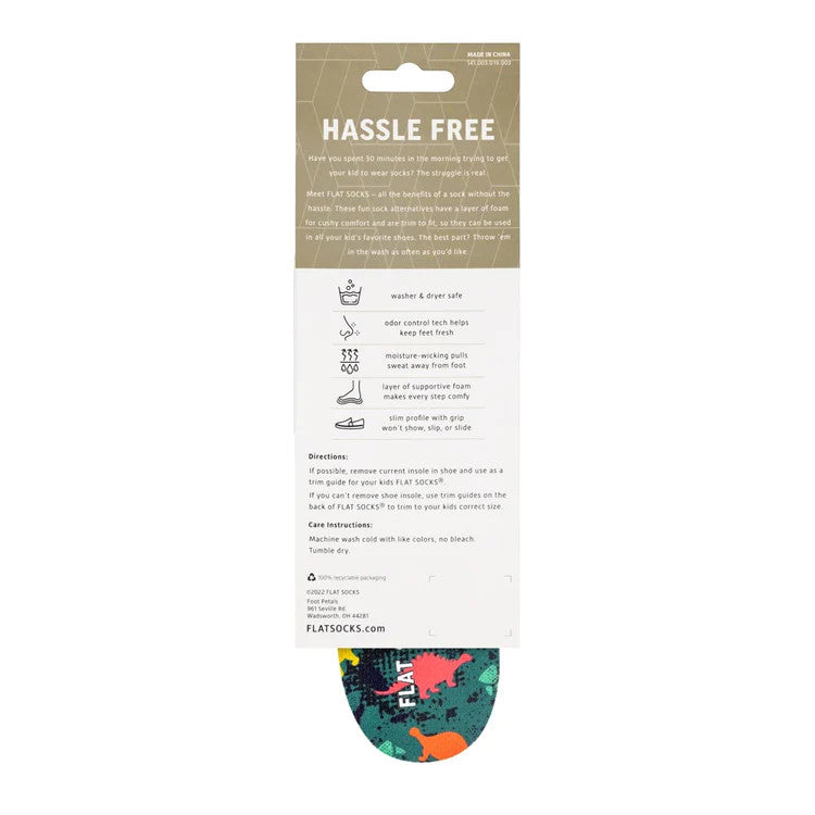 Flat Socks Kids 8T-4 - Dinosaur