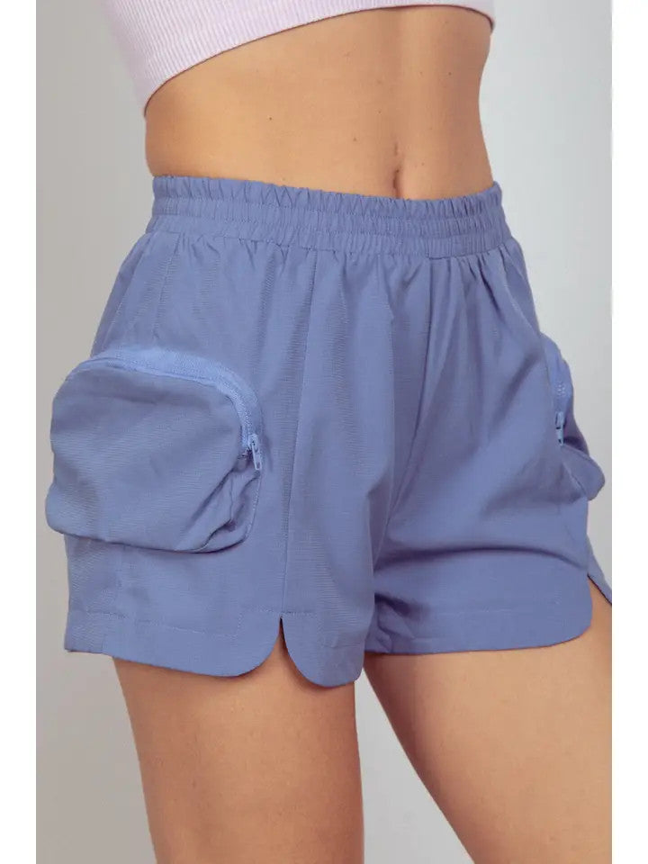 Very J Women's Cargo Athletic Shorts - Dusty Blue