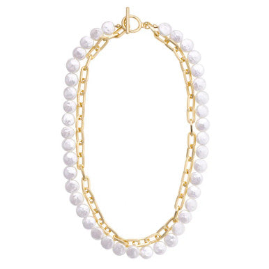 Canvas Coco Layered Pearl Linked Necklace - Shiny Gold