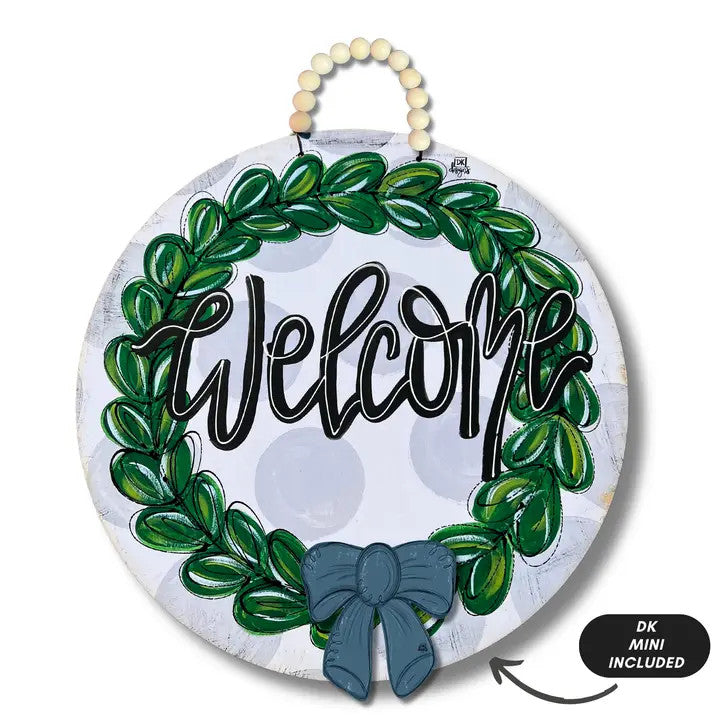 DK Designs Gray "Welcome" Wreath Hanger + Mini