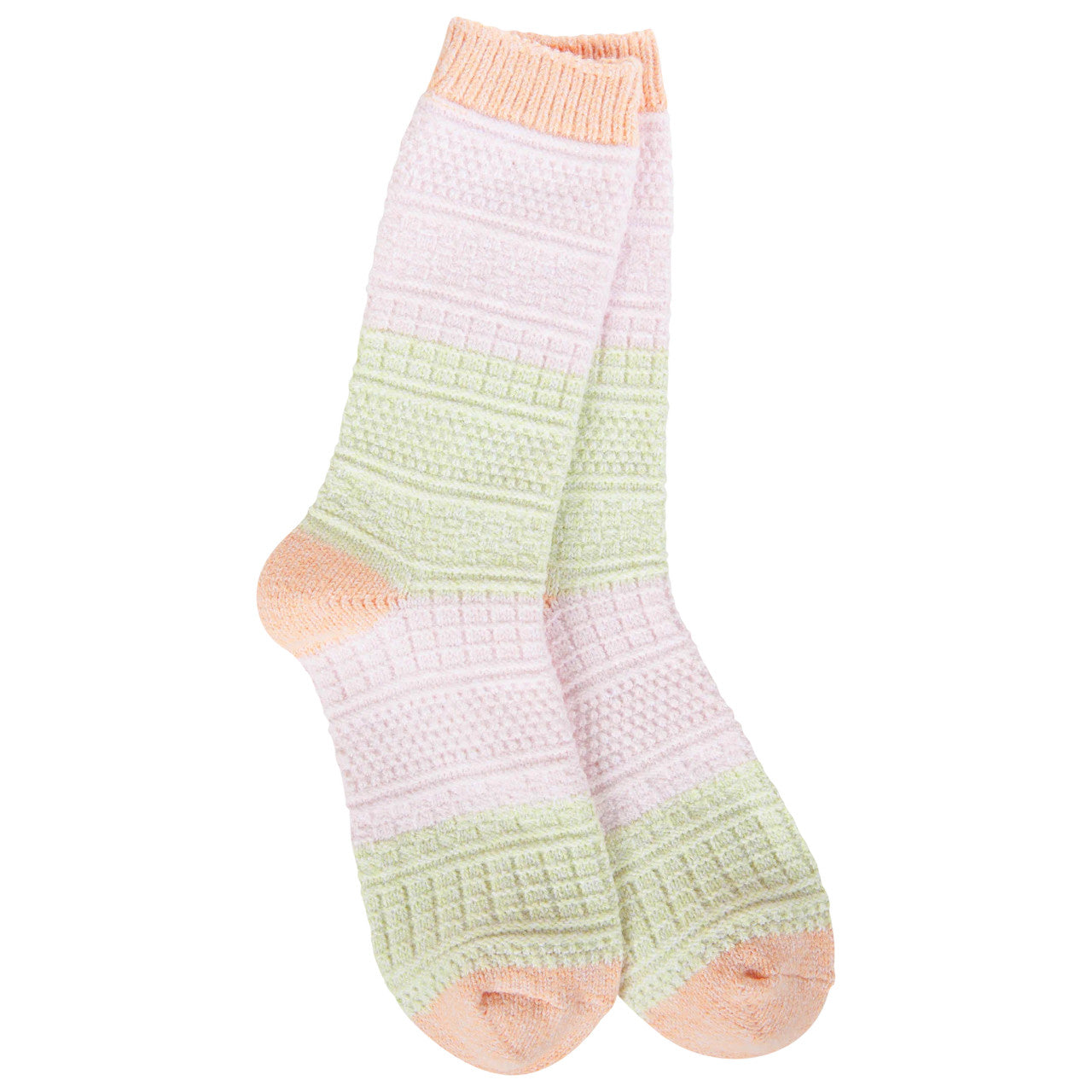 World’s Softest Basket Crew Socks – Yellow/Peach/Pink