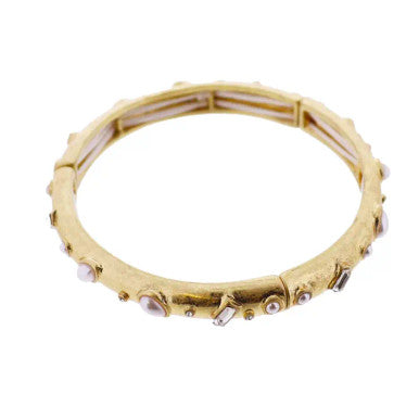Jane Marie Gold Pearl, Crystal Artisan Stretch Bangle Bracelet